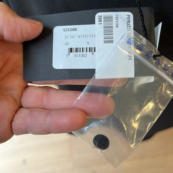 NWT black Peruzzi drop sleeve handkerchief hem tunic with silver & gold accents - Picture 9 of 13